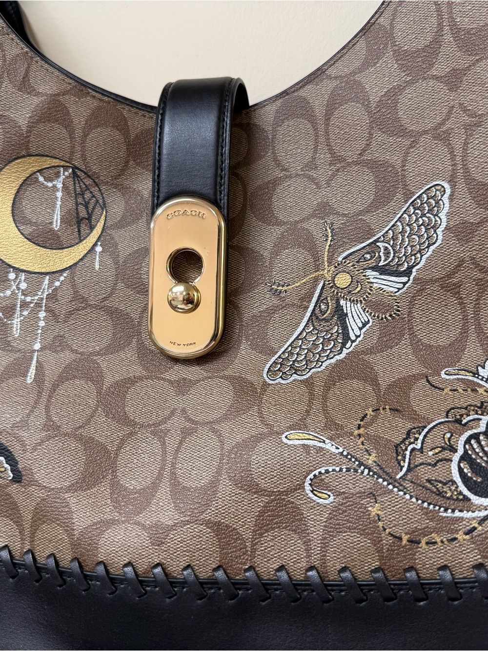 Coach Chelsea Champlain Amber Hobo Shoulder Bag Signature C & Black Leather Trim - Picture 3 of 16